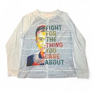 NEW RBG Ruth Bader Ginsberg Quote Print Baby Blue Long-Sleeve Shirt Top — LARGE